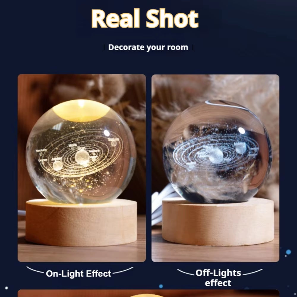 Galaxy Crystal Lamp – 3D Planet Projection LED Night Light, Perfect for Home Décor & Gifts